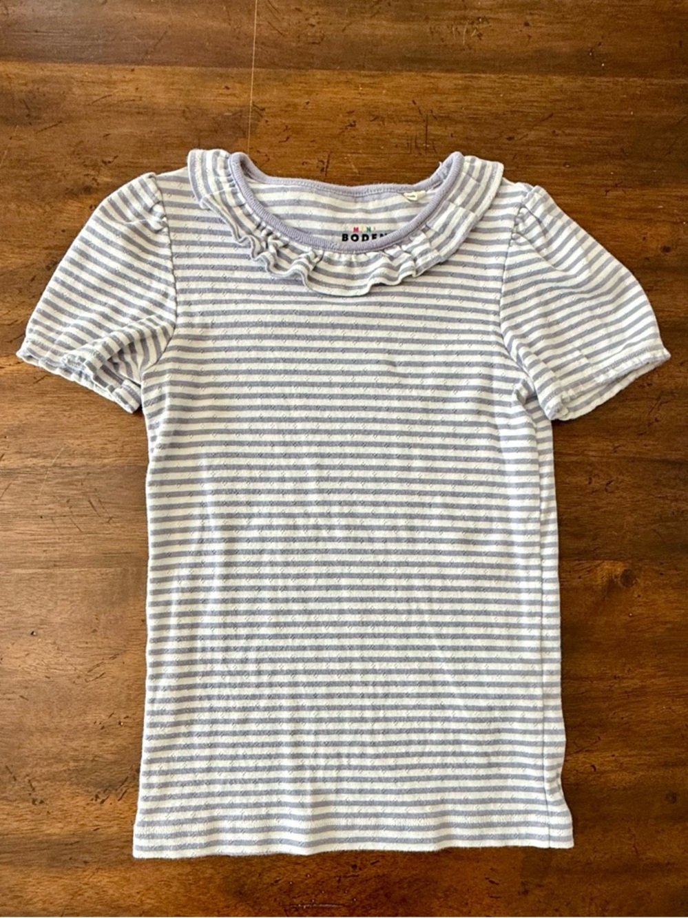 Mini Boden Short-sleeved Ruffle Pointelle-Misty Lavender/Soft Ivory Sz 9-10 EUC